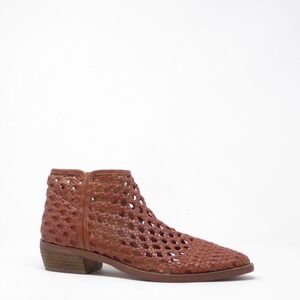 Salt + Umber Alicante Womens Ankle Boots Brown Woven Leather Pointed Toe Zip 7